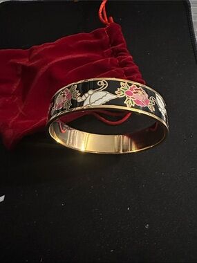 Gold-Tone Black Enamel Floral Cloisonné Bracelet
#135